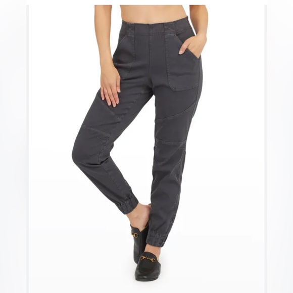 SPANX Pants - SPANX Stretch Twill Knit Cargo Jogger Pants Charcoal M Ankle Zip Slimming Panel